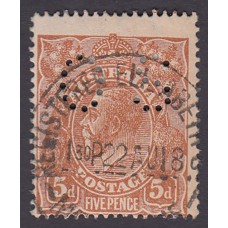 Australian    King George V    5d Chestnut   Single Crown WMK  Perf O.S. Plate Variety 1L35..